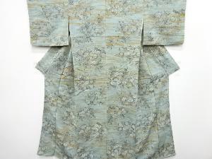 縮緬地　霞に秋草模様　小紋着物